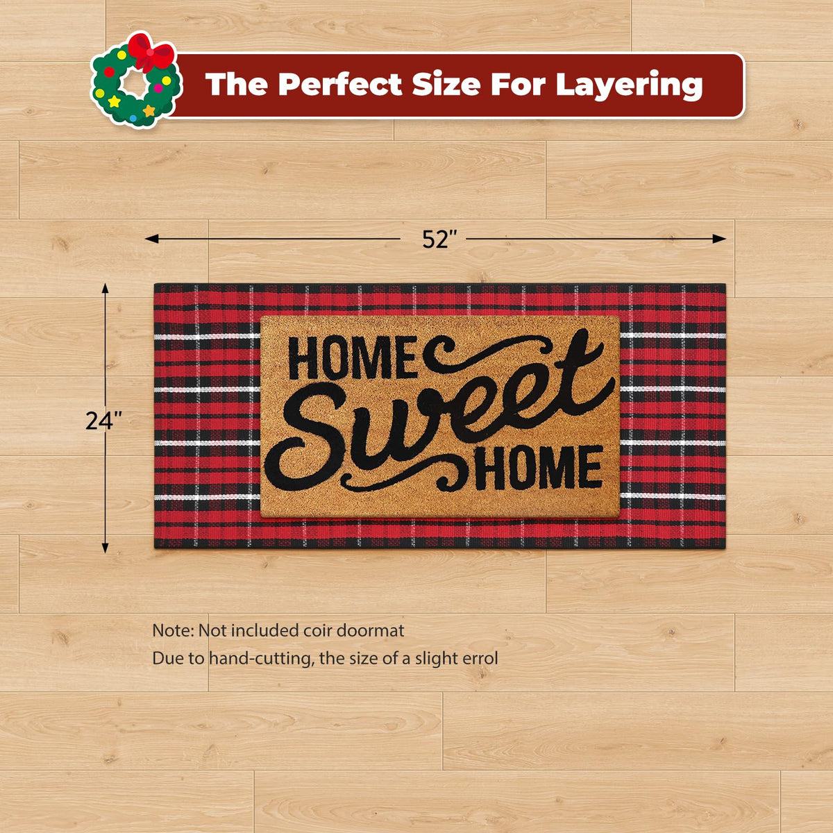 LEEVAN Christmas Outdoor Rug 2x4, Xmas Buffalo Plaid Washable Small Front Porch Door Mat, Black and Red Checkered Entryway Rug, Woven Welcome Doormat for Layered Kitchen Bathroom Holiday Decor Carpet