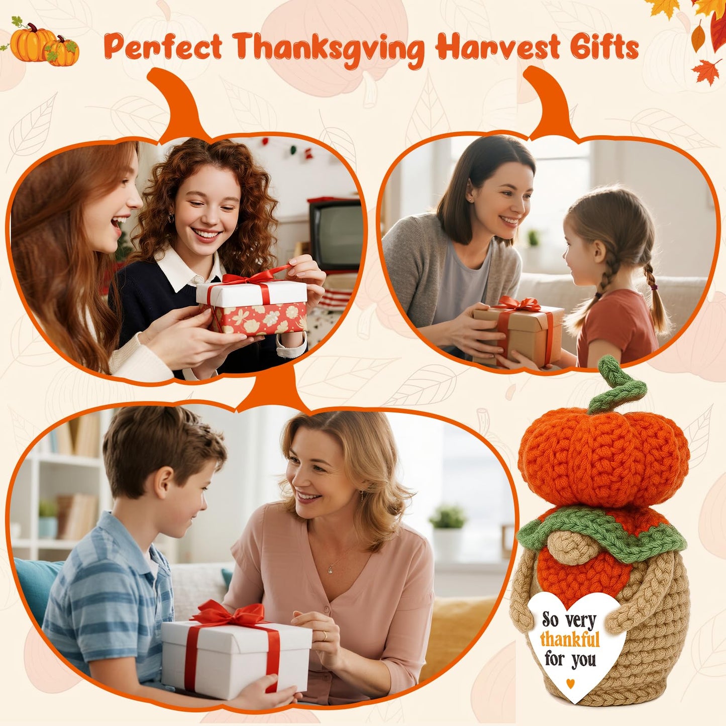 Thanksgiving Thank You Gifts for Mom Boss Lady Mentor Friend Hostess Teacher Appreciation, Handmade Crochet Pumpkin Gnome Fall Home Decor, Halloween Decorations for Women Men, Thanksgiving Table Decor
