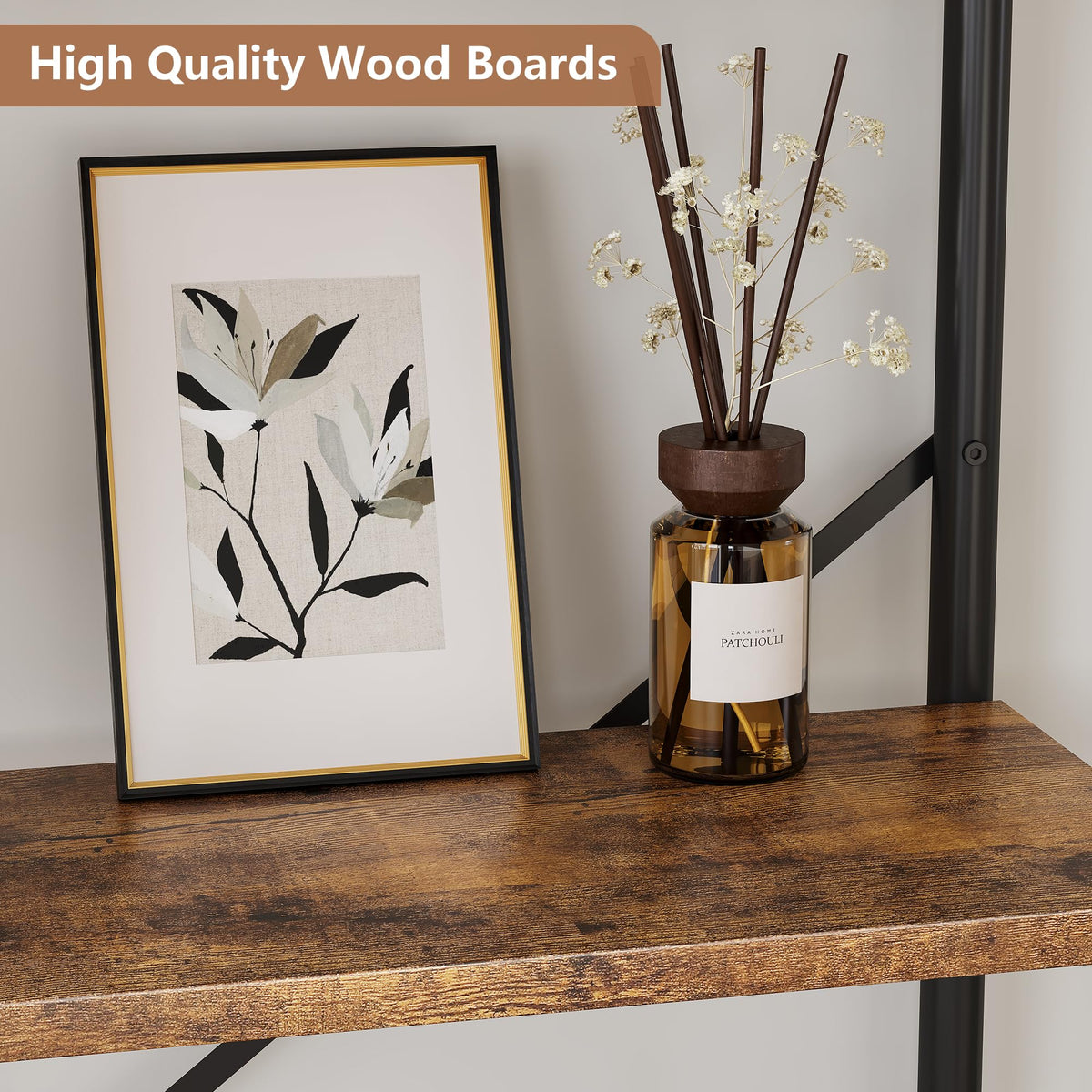GarveeHome 6 Tier Bookshelf Industrial Bookcase Wood Tall Standing Bookshelves Wood Vintage Display Rack Rustic Bookshelf