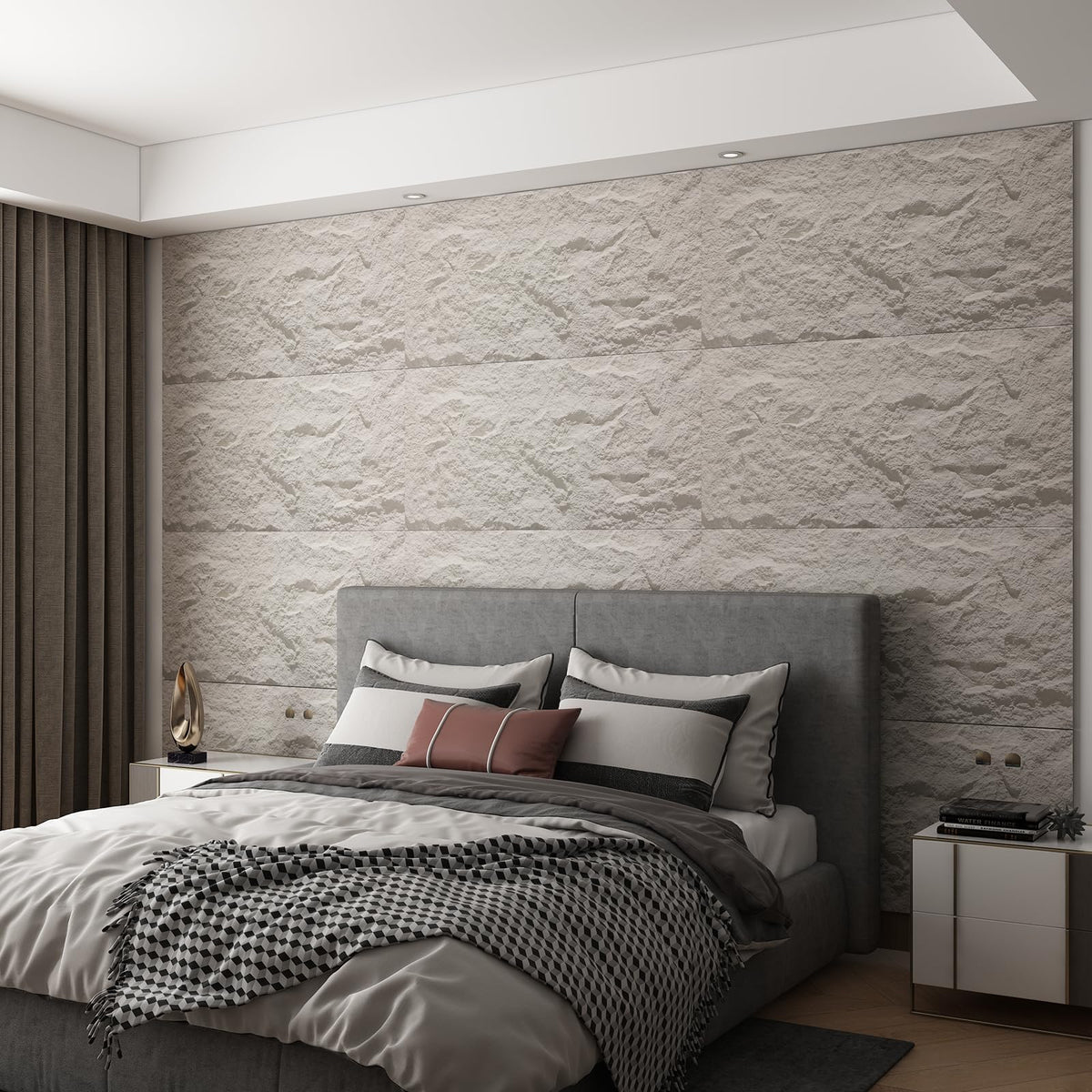 OUZUGIE 4 PCS Faux Stone Wall Panel 47.2’’ x 23.6’’ Interior Exterior Wall Decor 3D PU Panel with Lava Stone Design White