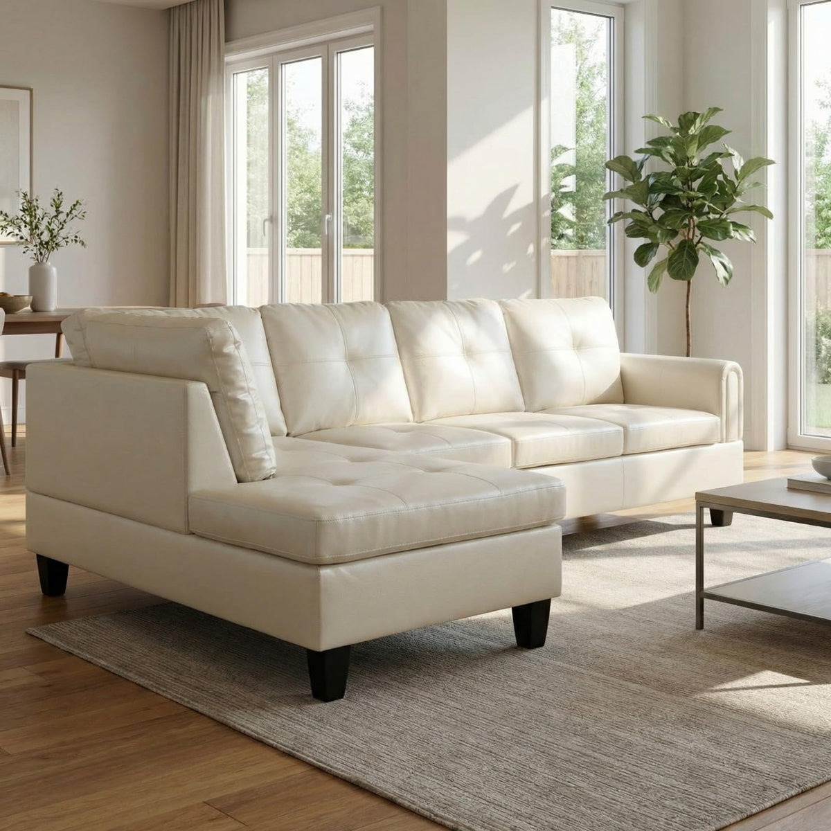 NicBex Leather Couches for Living Room, 2-Piece 97" L-Shaped Sectional Couch with Movable Chaise, Modern Sofa Living Room Set for Apartment, Office & Bedroom, Pearl White