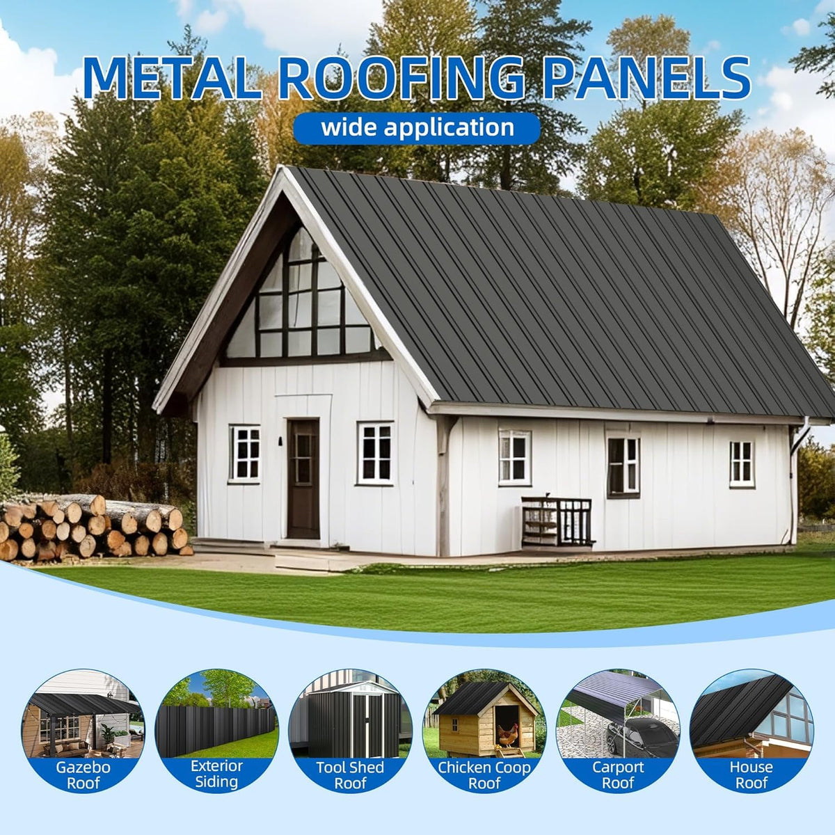HDSTORZON 10pcs Metal Roof Panels, 72.8" x 18" Galvanized Steel Roofing Sheets, Anti-Rust & UV-Resistant, Lightweight Yet Sturdy, Metal Roofing Panels for Barns, Garages, Patios, Industrial Use