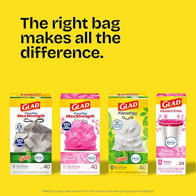 Glad ForceFlex Tall Kitchen Trash Bags, 13 Gallon, Gain Lemon Zest