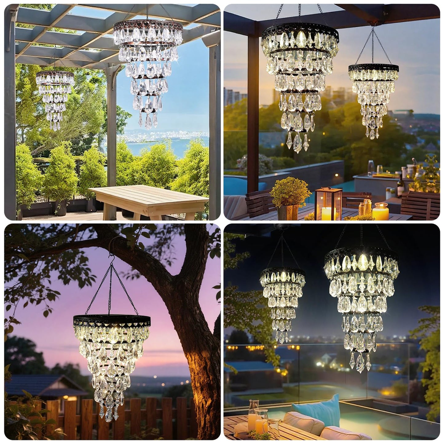 Solar Hanging Crystal Chandelier Outdoor Waterproof Garden Light