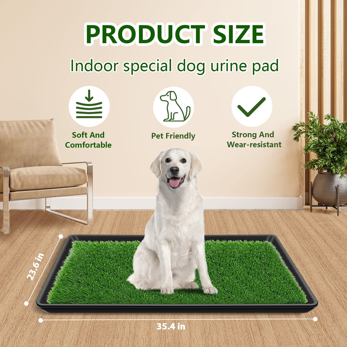 Embellbatt 60 * 90CM Dog Grass Pad with Tray, Dog Potty Grass for Puppy Training, Artificial Fake Grass for Dogs to Pee on Indoor Outdoor Dog Training Floor Protection Trays