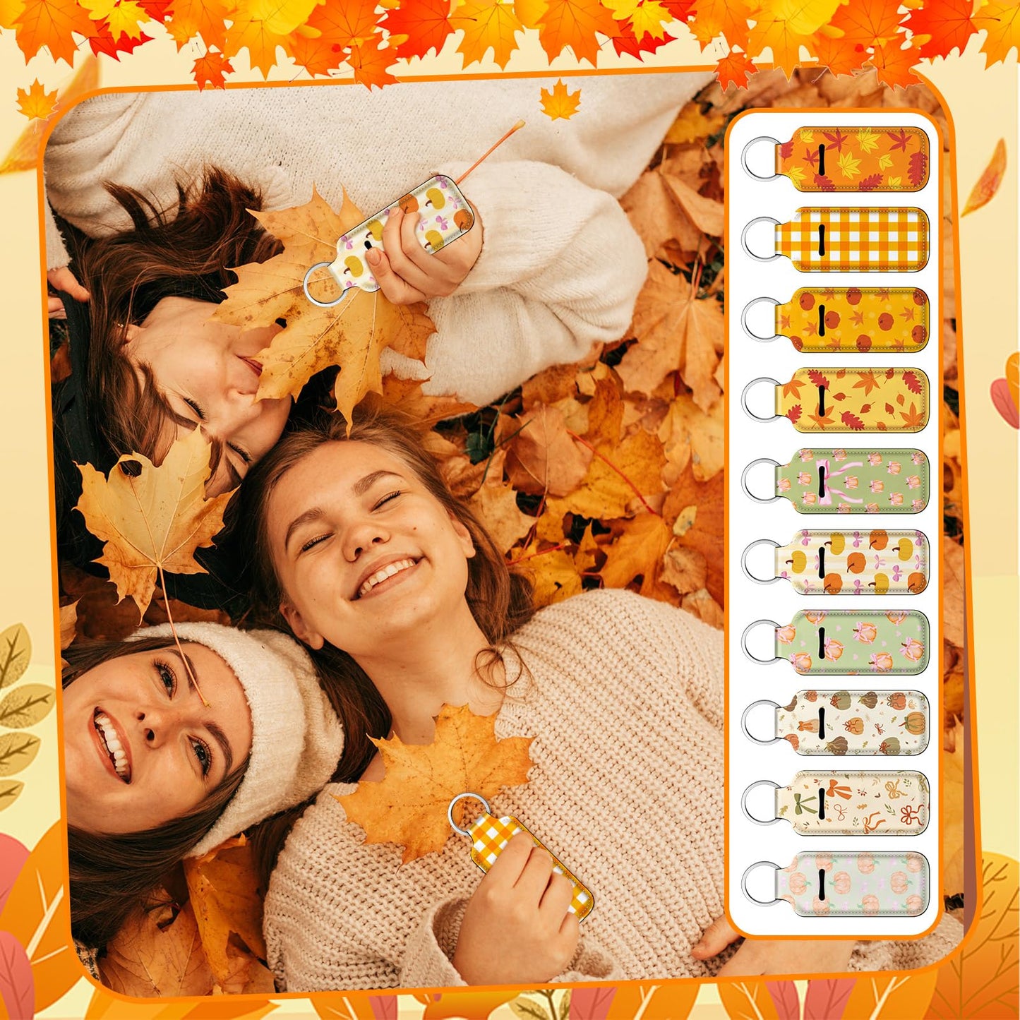 Ctosree 20 Pcs Thanksgiving Lipstick Holder Keychain Friendsgiving Gifts Pumpkin Lip Balm Holder for Thanksgiving Party Favor