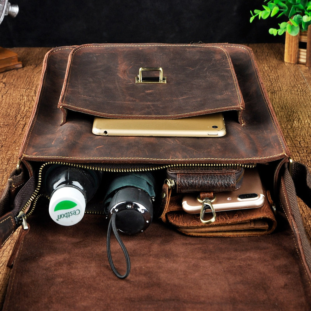 Le'aokuu Mens Genuine Leather Messenger Shoulder Sling Satchel Bag Cross Body