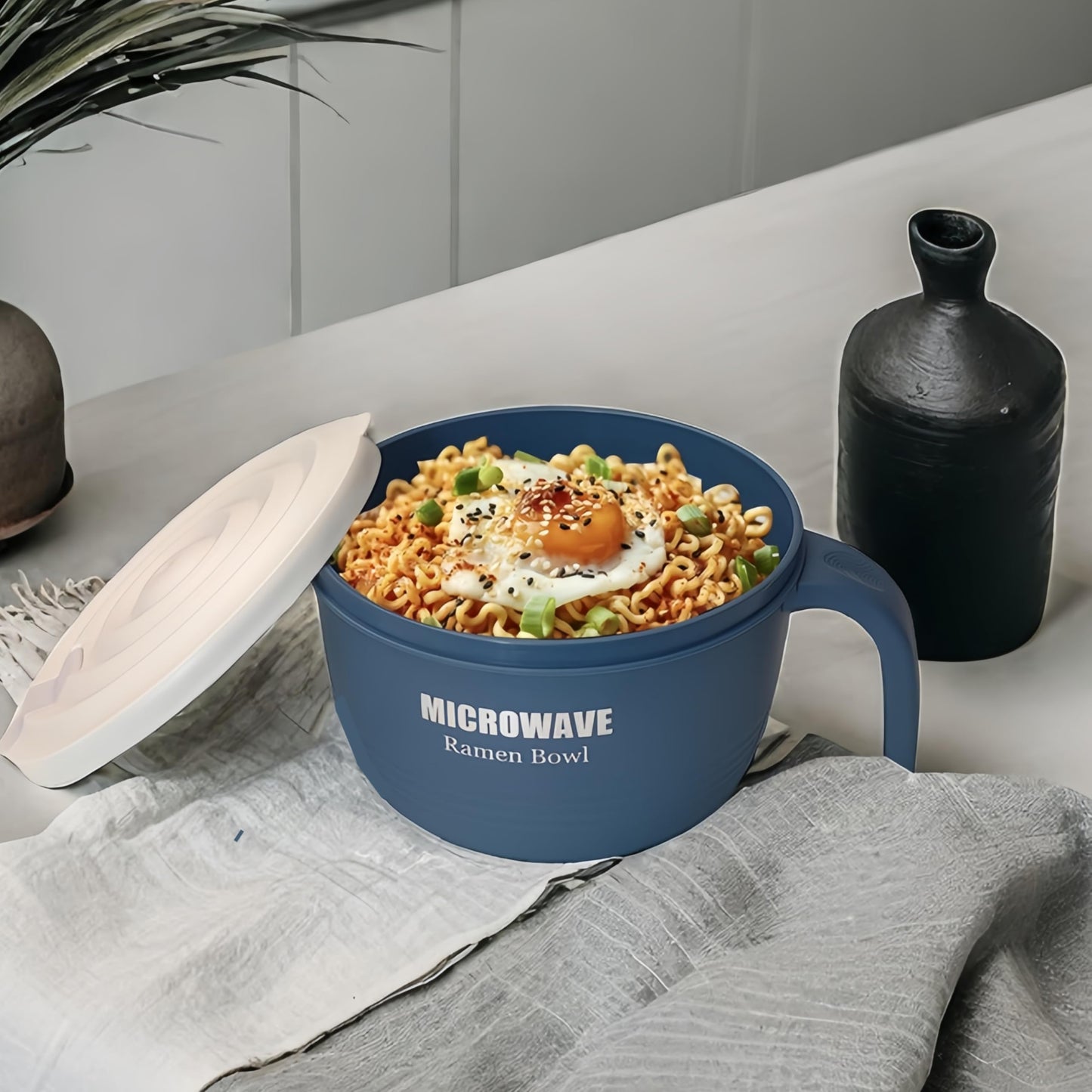 Layron Large Ramen Bowl, Ramen Noodle Bowls Microwavable 45 oz, Ramen Cooker, Microwave Pasta Cooker, Ramen Bowl Microwave Gift for College Boys Girls Male Female Dorm Room (blue)