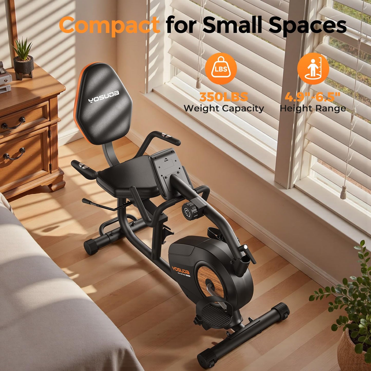 YOSUDA Recumbent Exercise Bike for Home,Magnetic Staionary Bike for Seniors/Adults with Adjustable Seat, 350LB Capacity, 16-level Resistance, LCD Monitor & Pulse Sensors