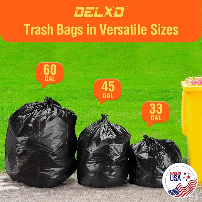 Delxo 30-33 Gallon Trash Bags, Durable Plastic Bolsas para basura, Perforated