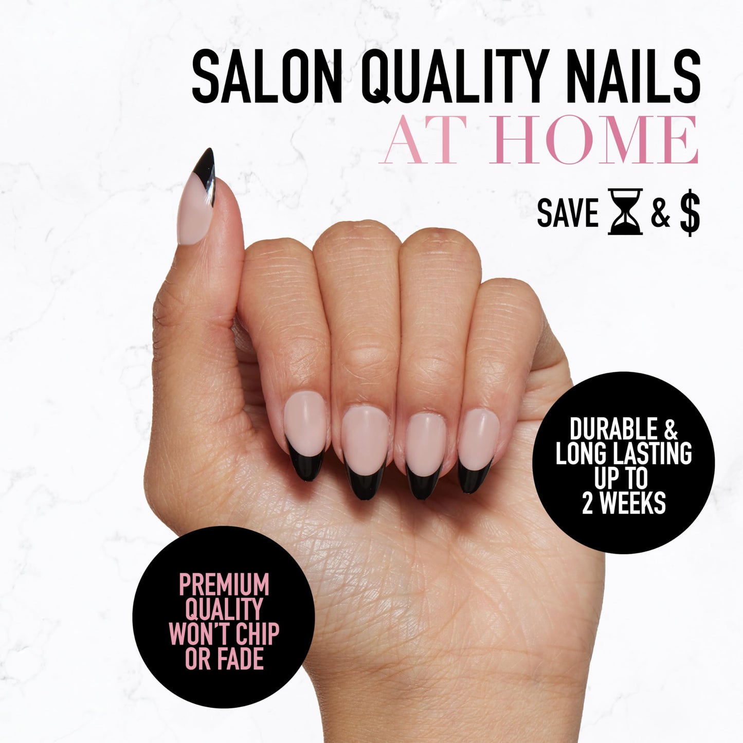 Glamnetic Press On Nails - Caviar | Semi-Transparent, Short Almond Nails, Salon Quality | 15 Sizes - 30 Nail Kit with Glue