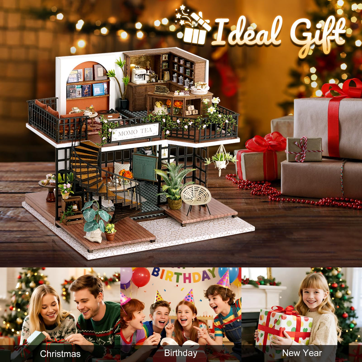 Hallisun DIY Miniature House Building Kits, Scarborough Hotel and Momo Tea House 3D Wooden Dollhouse Toys, Birthday Festival Gift for Teens Adults with Dustproof Covers