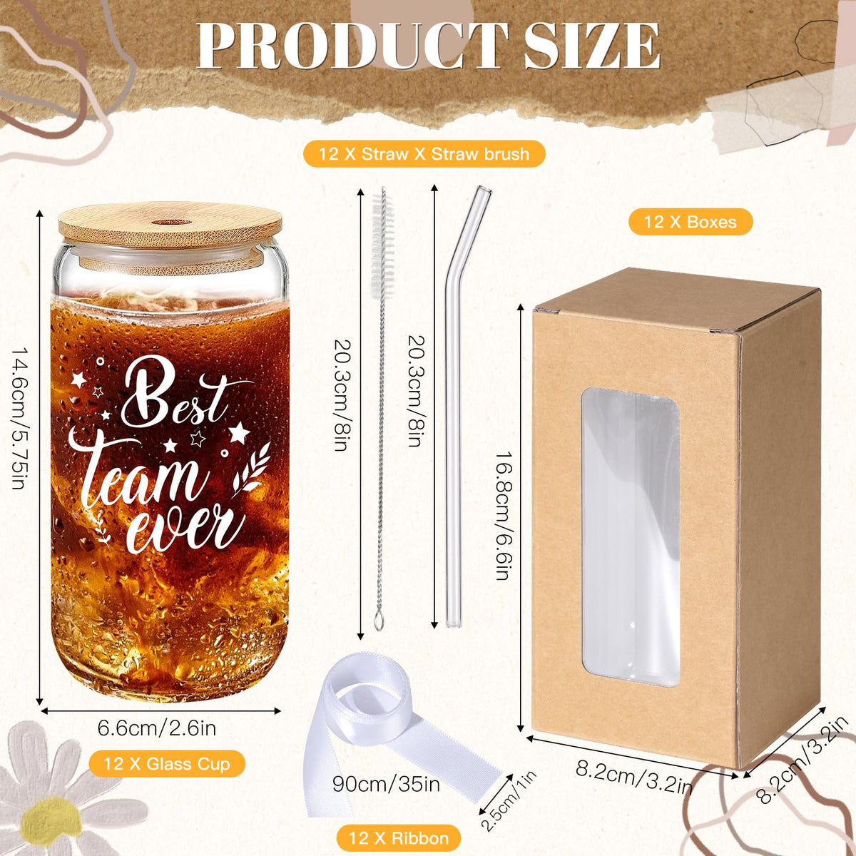 12 Set Employee Appreciation Gifts Bulk, Thank You Gifts for Coworker Staff Teacher Nurses Team, 16oz Can Shaped Beer Glass Cups Gift Box with Card for Women Men, Teacher's Day/Nurses Week