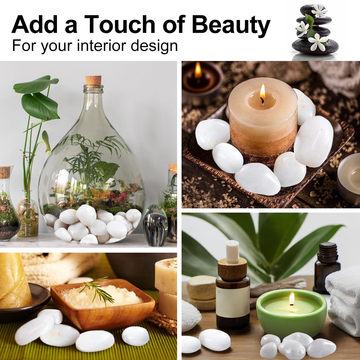 Lechloris 10Ib White River Rocks for Landscaping- High Polished White Pebbles for Plants-Garden Decorative Stones-1-2 Large Plant Rocks,Ideal for Aquarium, Home Decor