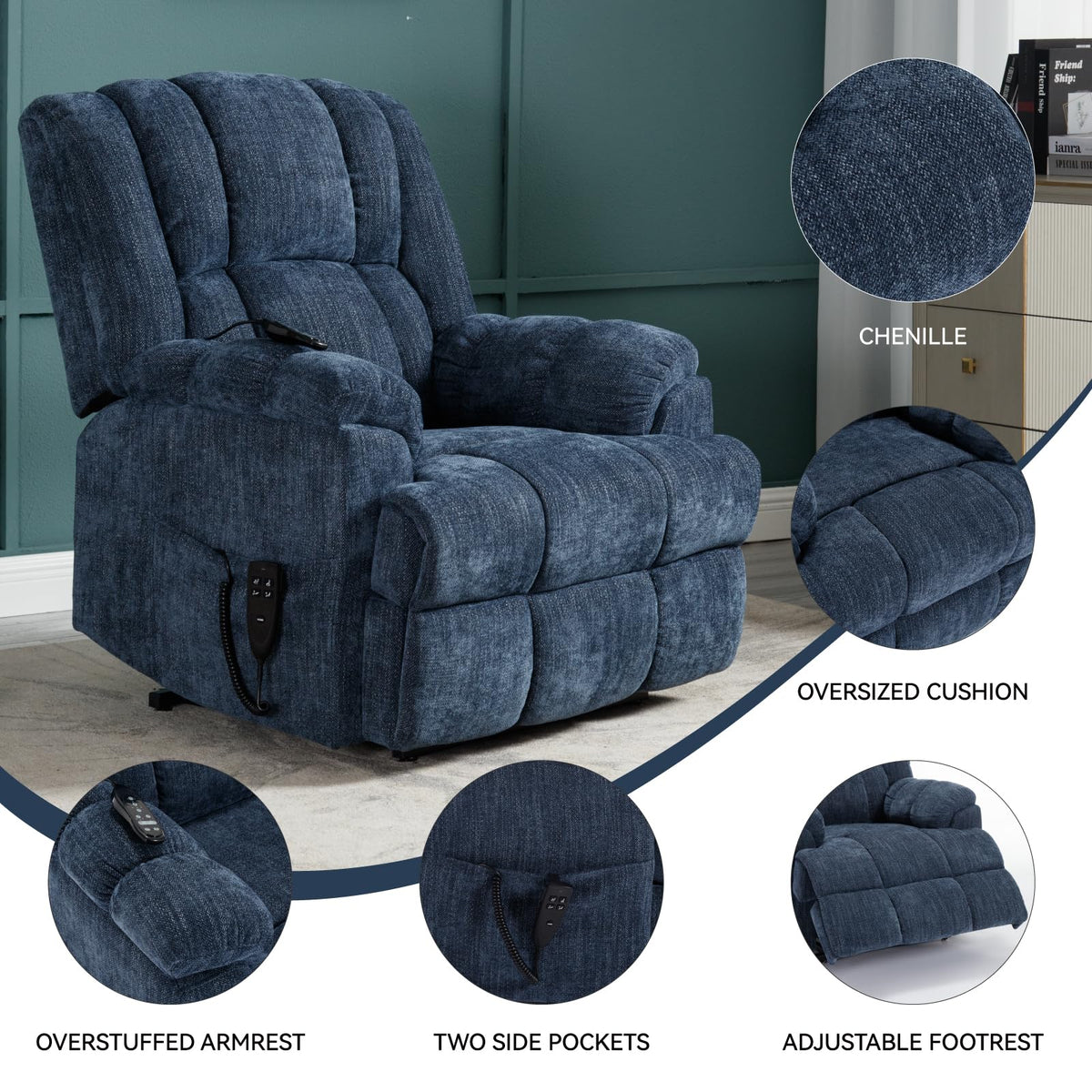 KEIKI Dual Motor Power Lift Recliner Chair,Massage Up to 350 LBS, Lift Recliners with Power-Remote