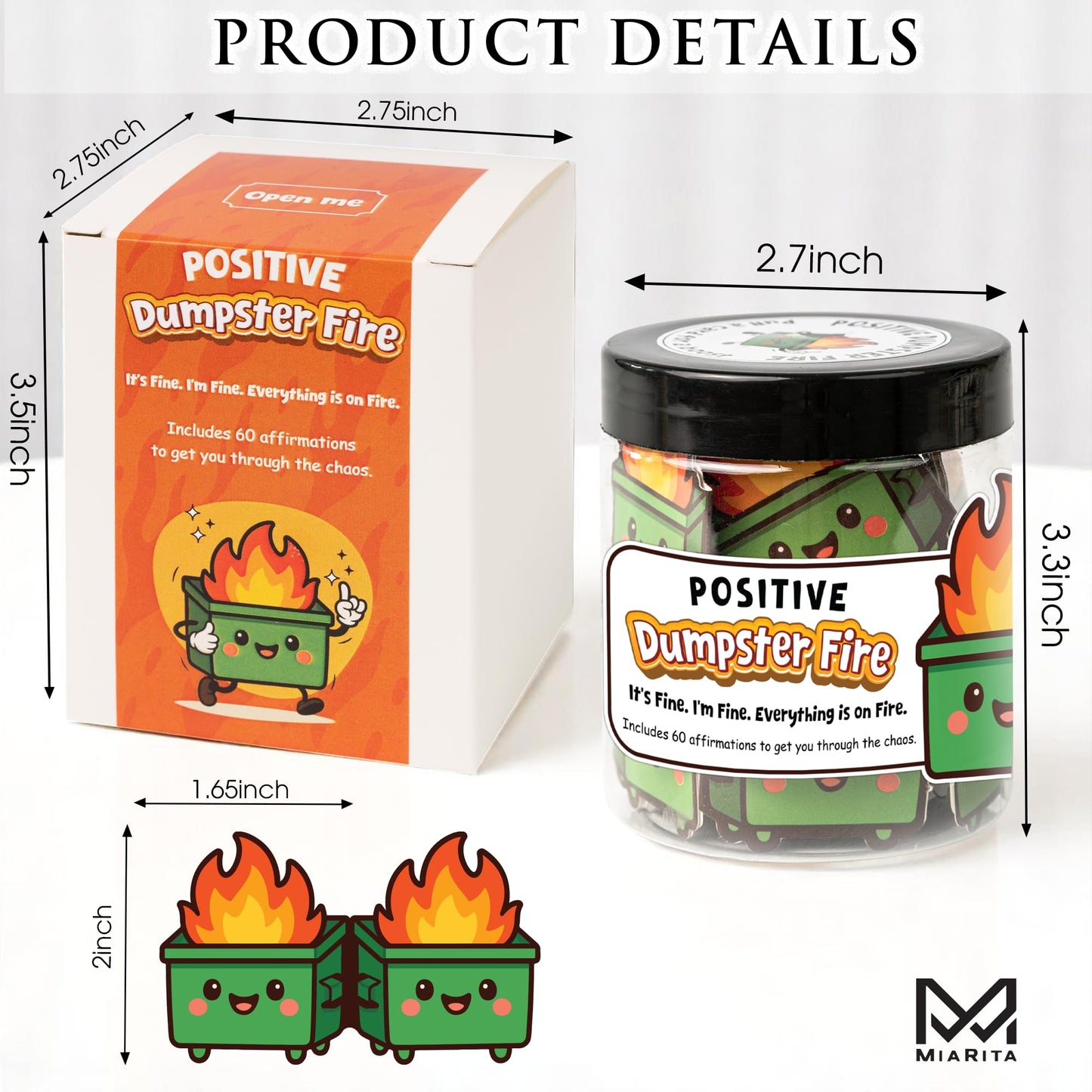 Positive Dumpster Fire Jar, Emotional Supports 60 Affirmation Cards for Women, Dumpster Fire Desk Accessories, Dumpster Fire Zen Garden, Coworker Gifts for Women, Social Worker Appreciation Gifts