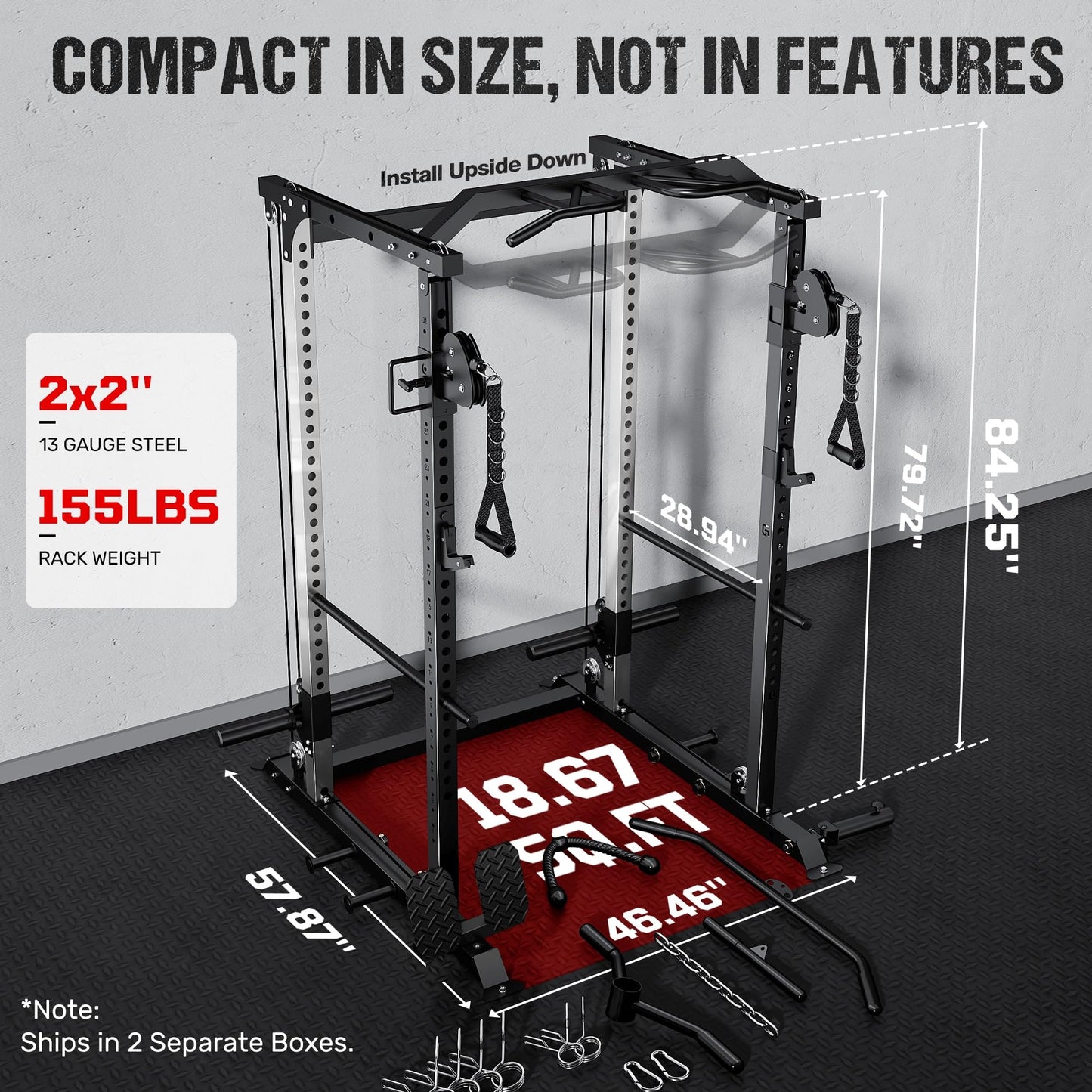 GOIMU DP01 Power Cage, 2000LBS Squat Rack with Cable Crossover and Dual Independent Pulley System, Full Cage for Full Body Training, Power Rack with More Training Attachments for Home Gym (Bk-Pro)