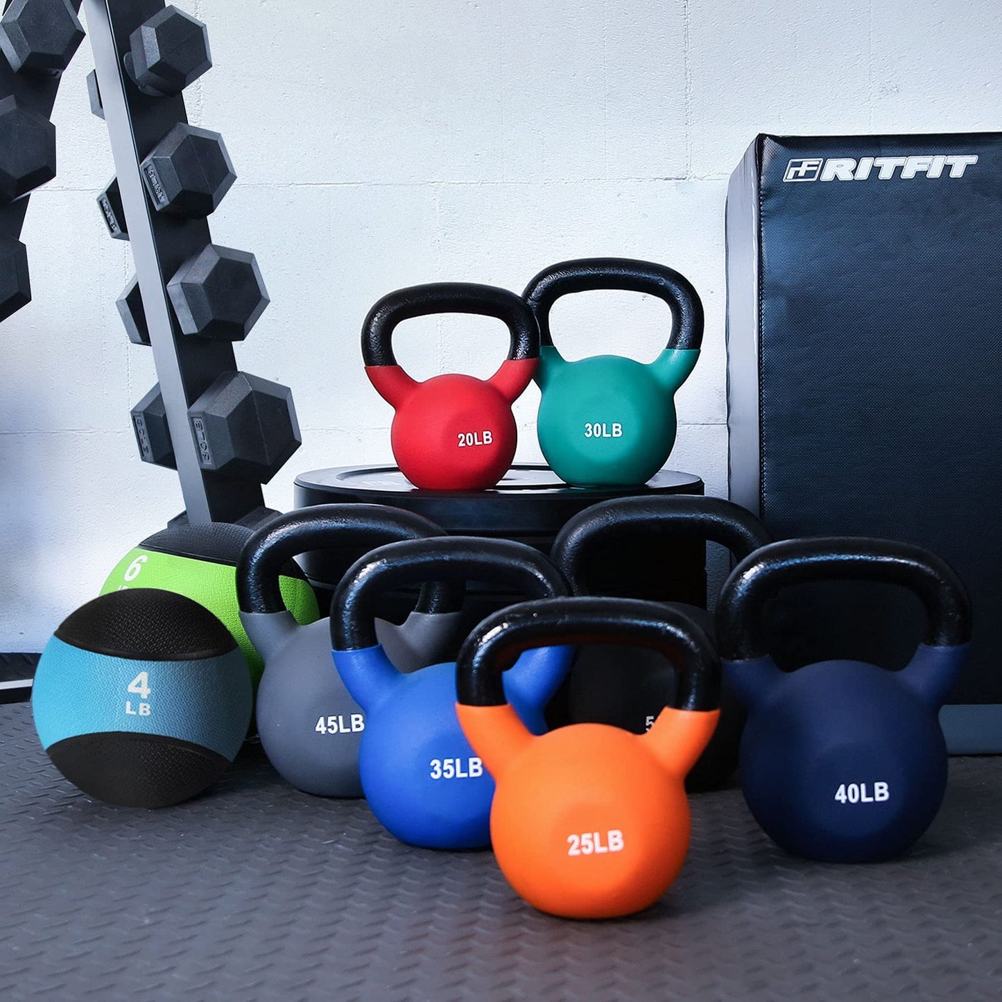 RitFit Neoprene Coated Kettlebell Weight Set, Solid Cast Iron, 5-15 LB (5+10+15 LB)