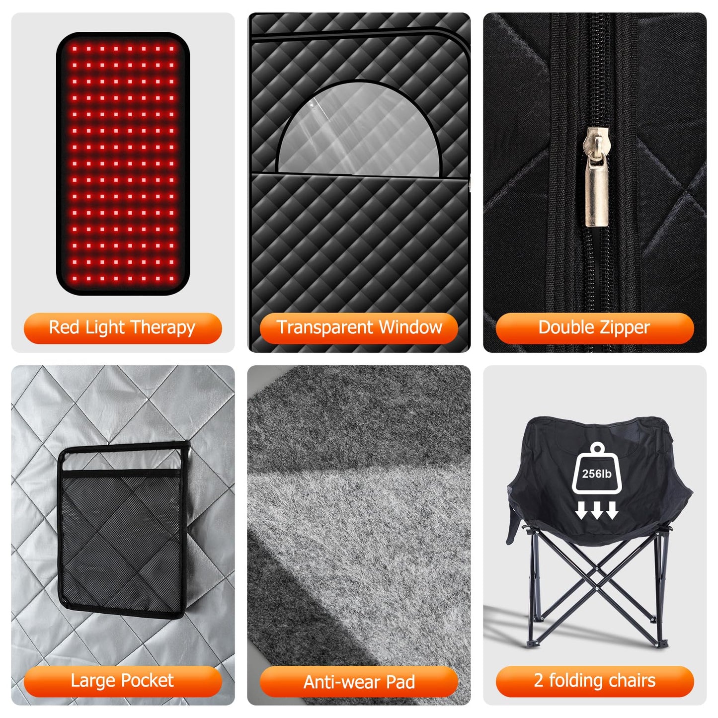 amocane Portable Infrared Sauna with 660nm Red Light, 2 Person Red Light Sauna Spa for Home, Full Body Personal Tent with 2 Large Chairs, Remote Control, Dry Heated for Gym/Pilates/Garage