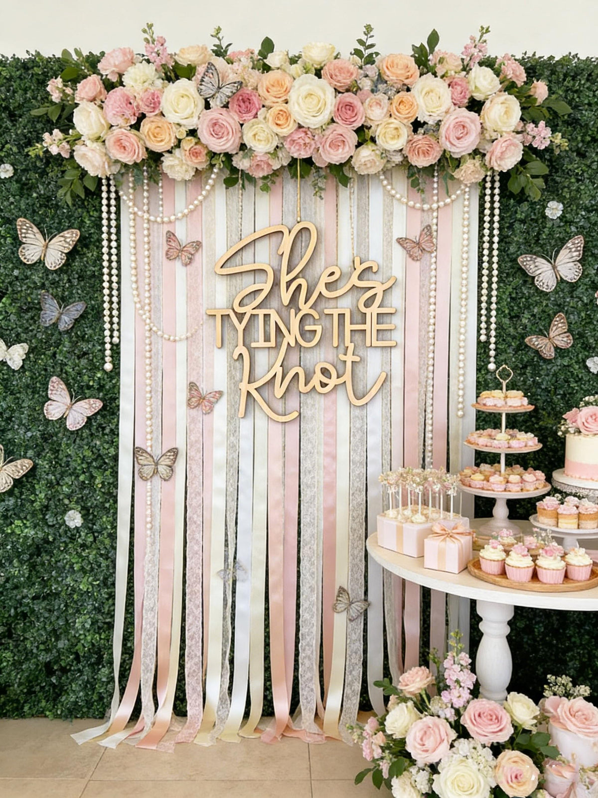 She's Tying The Knot Wedding Shower Wooden Sign,Bridal Shower Welcome Sign,for Wedding Reception,Bridal Shower/Anniversary/Bachelorette/Engagement Party Decoration photo backdrop