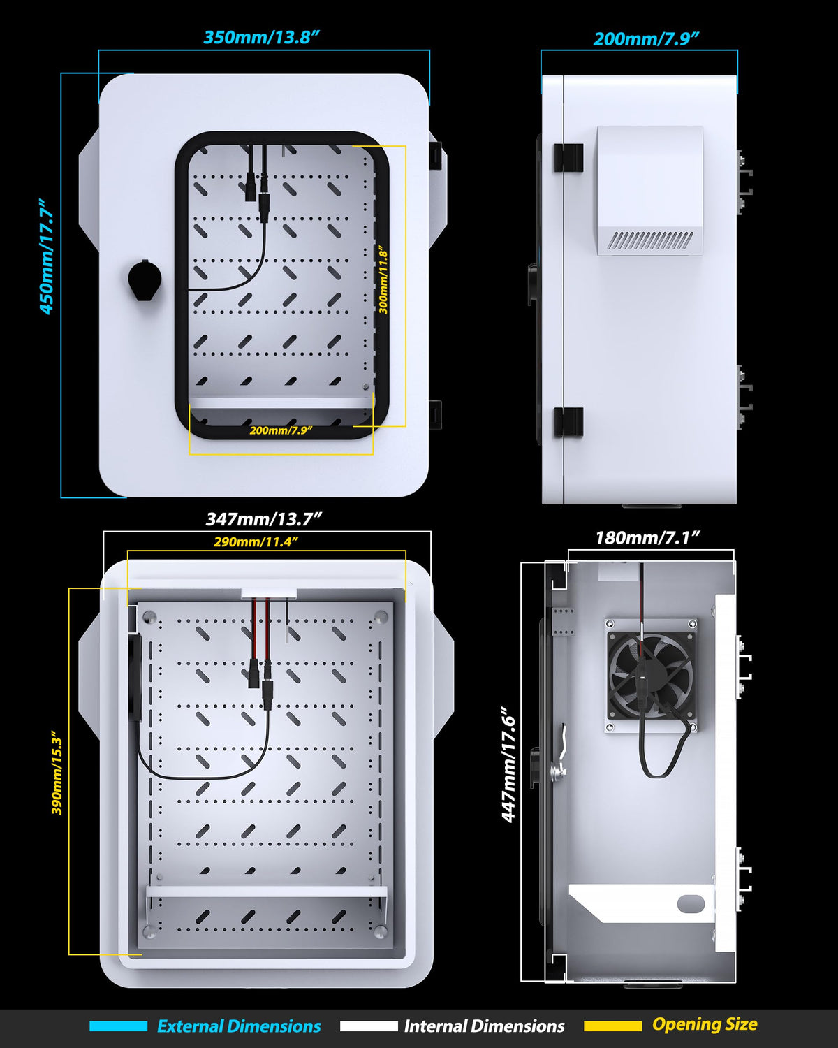 Akwscyby Outdoor Electrical Box with Clear Window and Thermostat and Fan, Precise Temperature Control 0.1°F, IP65 Water Resistant Rating, Galvanized Steel, Aluminum Rear Beam(17.7" x 13.8" x 7.9")