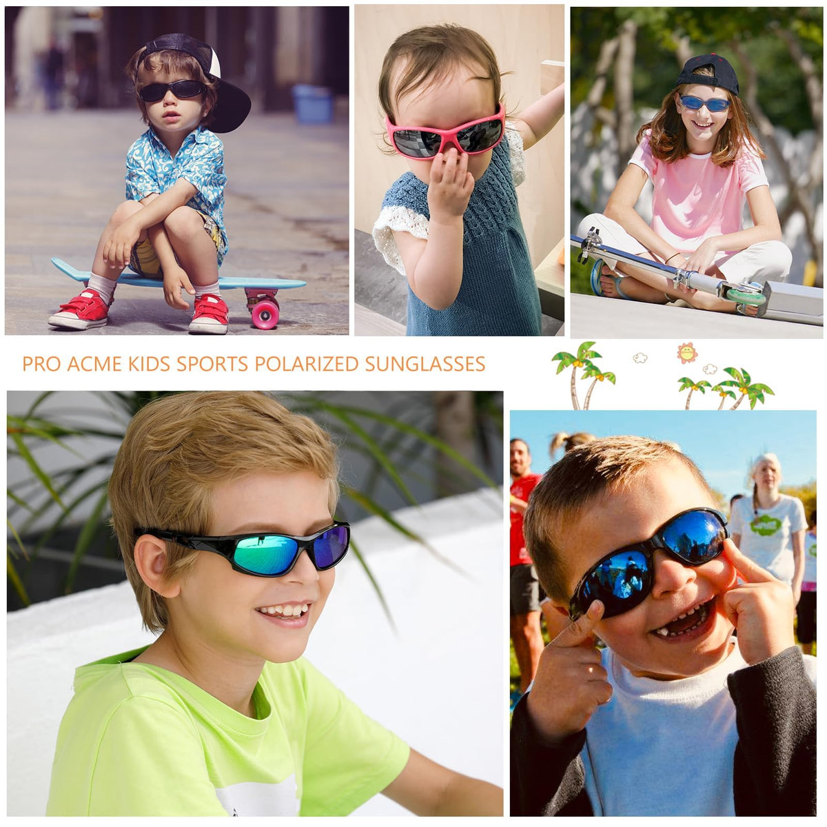 Pro Acme 3 Pack Kids Polarized Sunglasses for Boys Girls,Flexible TR90 Unbreakable Sports Baseball Sunglasses for Children Age 3-12, Medium