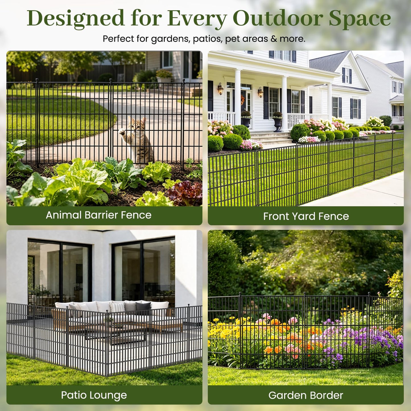 10 Panels No Dig Decorative Outdoor Garden Fence for Yard, 32 in(H) X 23.6 ft(L) Animal Barrier Fencing Rustproof Metal Wire Panel Border for Dog, Rabbits, and Patio Temporary Ground Stakes