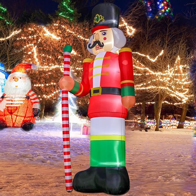 11.8ft Christmas Inflatables Nutcracker Soldier Giant Christmas Blow Up Yard Decorations Christmas Inflatable with Built-in LED Lights Yard Lawn Garden Home Party Decor