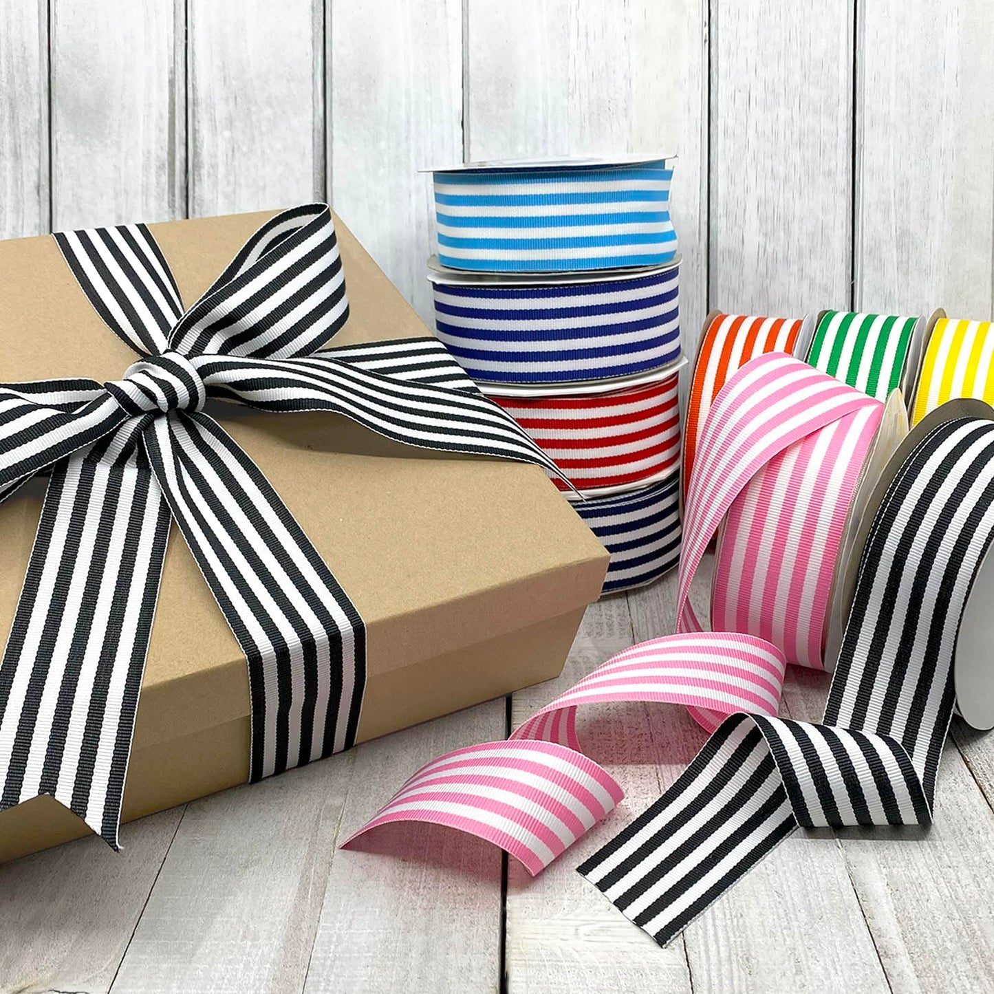 Morex Ribbon Striped Polyester Grosgrain Ribbon, Party Decorations, Gift Wrapping, Fun Patterns, 1-1/2" by 20 yd., Black