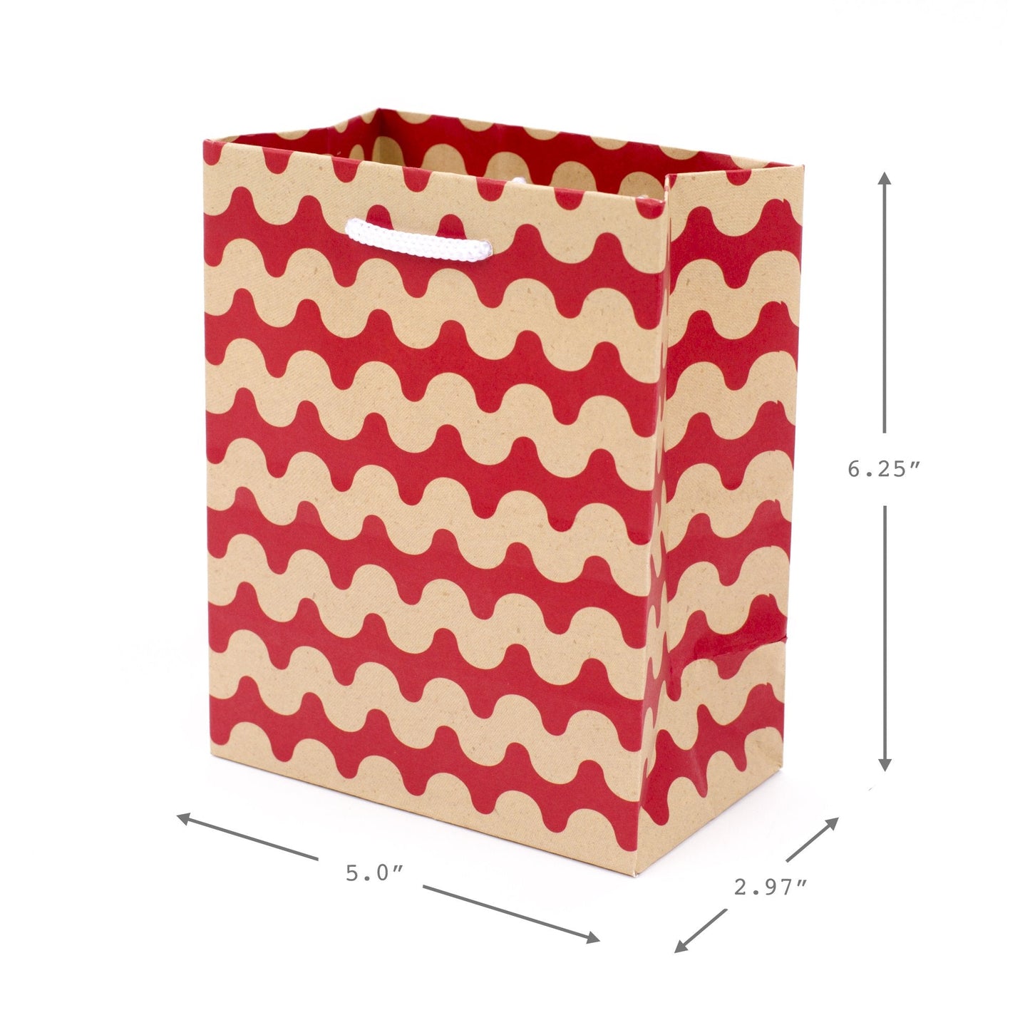 Hallmark 6" Small Holiday Gift Bag Set (Pack of 5; Red, White and Kraft) Snowflakes, Stripes, Merry (5XGB1798)