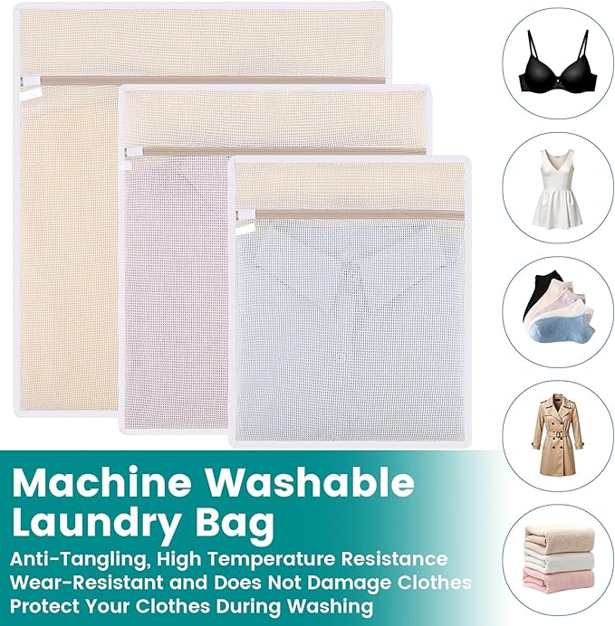 6Pcs Durable Cotton Mesh Laundry Bags