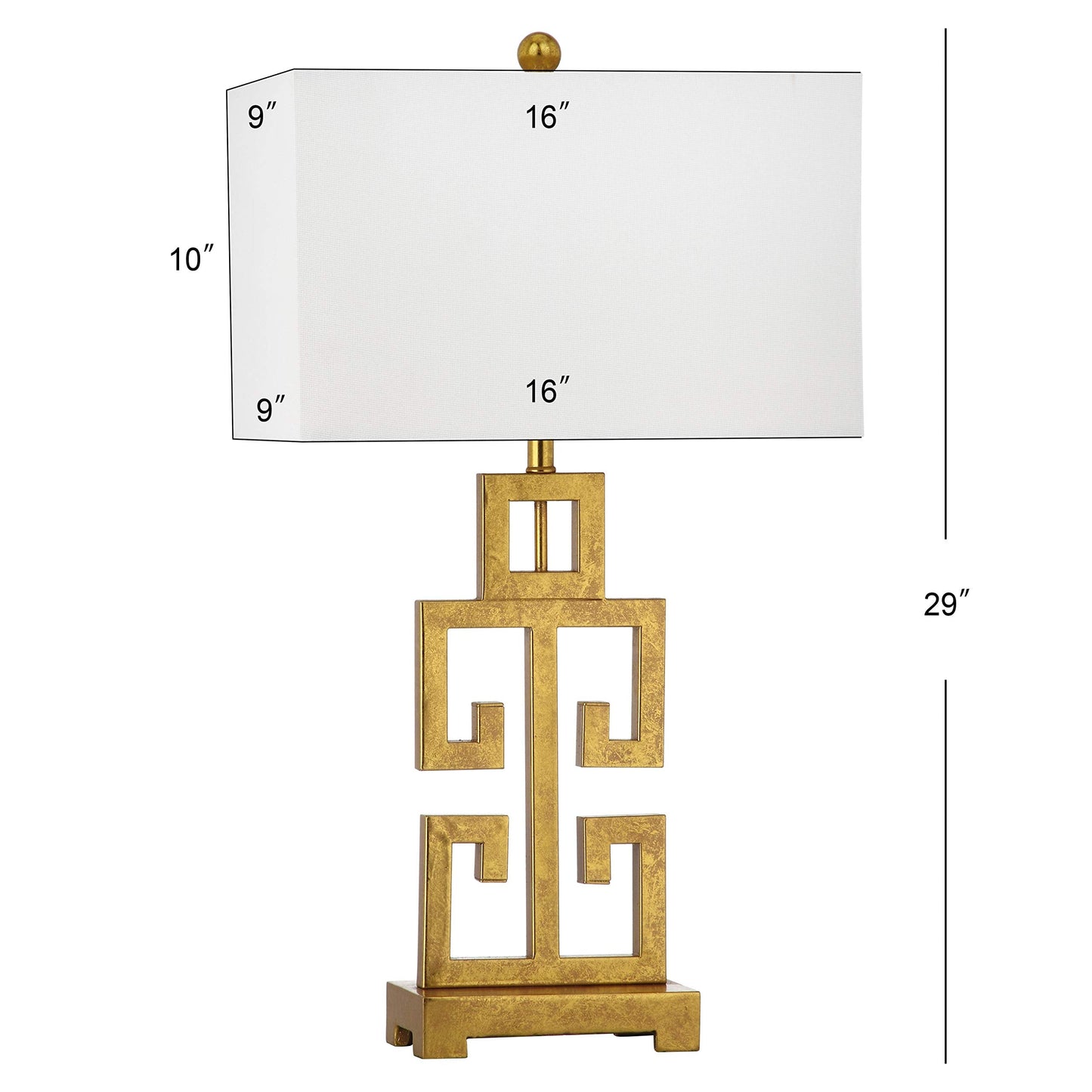 SAFAVIEH Lighting Collection – Greek Key Table Lamp – Antique Gold Metal Base with White Fabric Shade, LED Bulb Included, 29-Inch Bedroom Living Room Desk Lamps (LITS4305A)