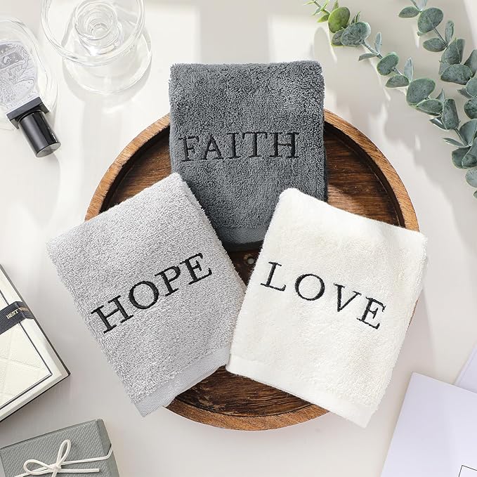 3 Pcs Faith Hope Love Farmhouse Decorative Hand Towels