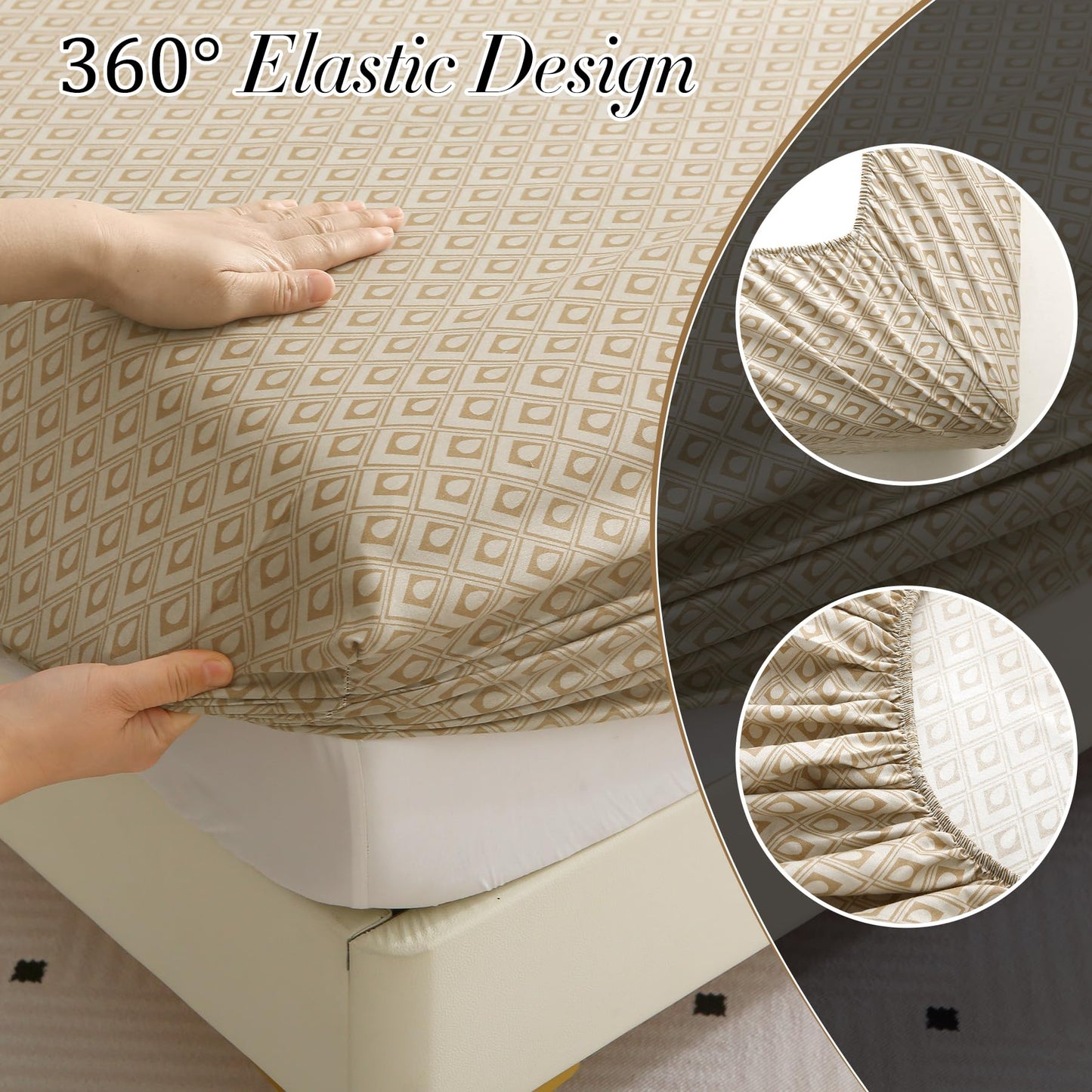 Skin-Friendly Cotton Sheet set, 4-Piece, Comfortable and Luxurious Full Size Sheet set with 18-Inch Deep Pockets, Includes One Flat Sheet, One Fitted sheet, Two Pillowcases (Checkered Khaki, Full)