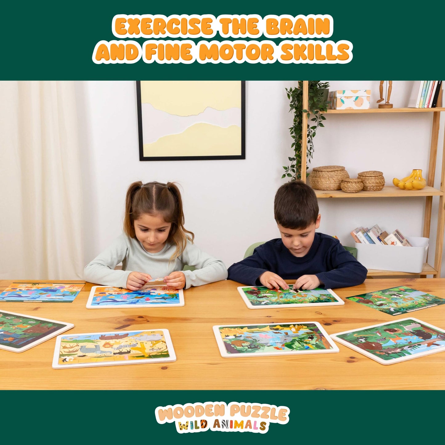 BONNYCO Wooden Puzzles for Kids Ages 4-6 and 3-5. Set of 6 Jigsaw Puzzles 24 Pieces with Board, Animals from Diverse Ecosystems. Educational Toys, Learning Gifts for Boys, Girls
