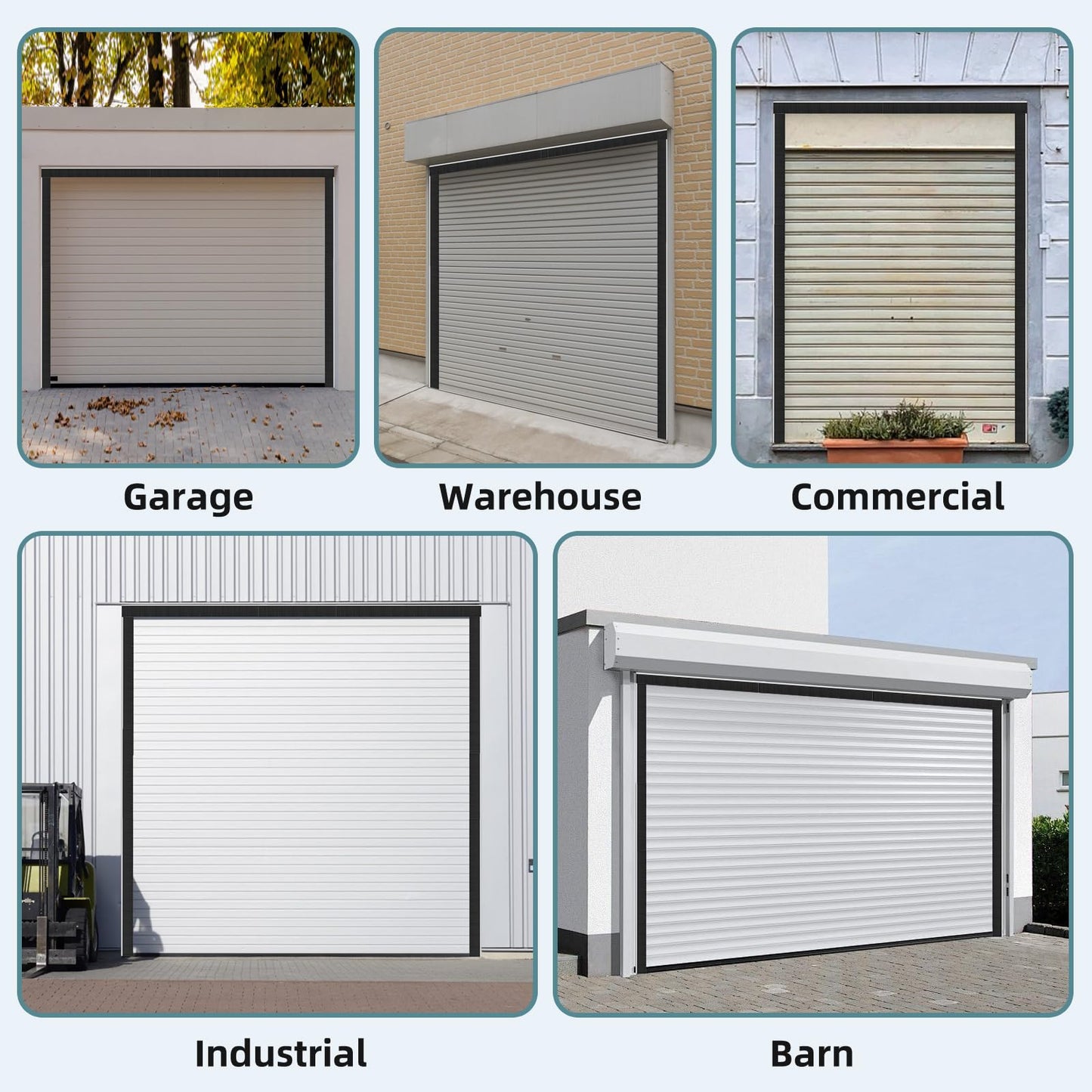 10 x 10 ft Garage Door Seal Kit, 3" Thickened Nylon Bristles with Aluminum Track, Heavy Duty Weather Roll Up Door Seal, for Commercial, Barn, Warehouse, Corrugated Doors, 2 Top & 4 Side Brushes