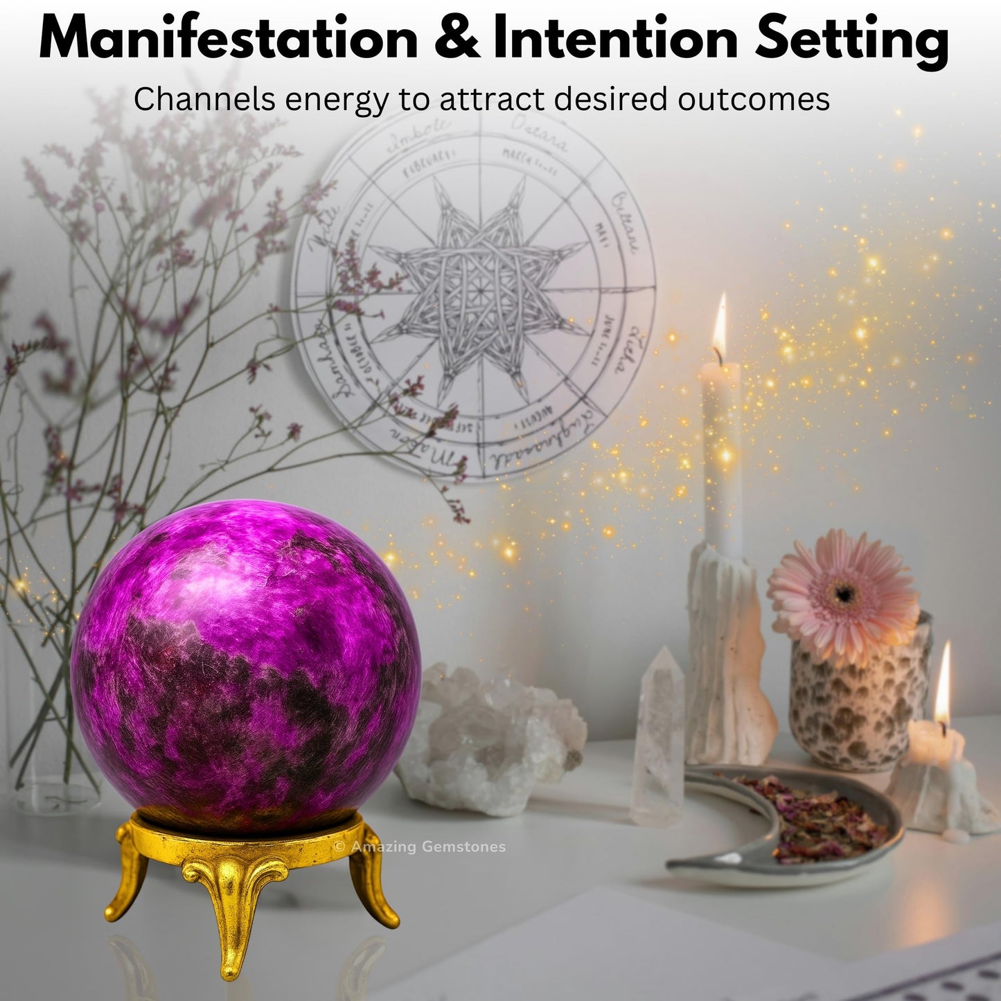 Amazing Gemstone Cobalt Calcite Crystal Ball with Stand - 1.5 Inches Crystal Sphere Meditation Balls for Witchcraft and Decorative Balls