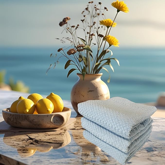 Serafina Home Coastal Sky Light Blue Kitchen Hand Dish Towels: Oversized 28" x