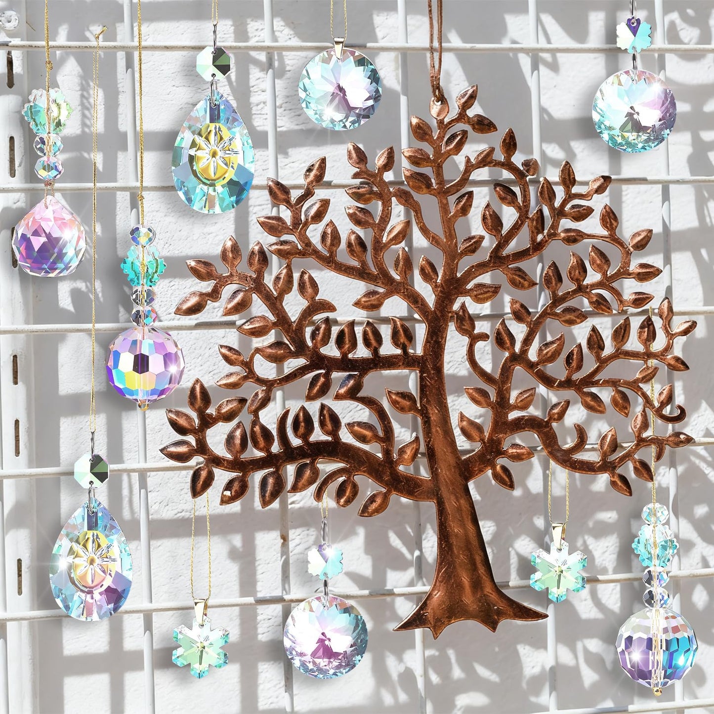 Misdary 36 Pcs Crystal Iridescent Ornaments for Christmas Tree Hanging Crystal Glass Ball Decorations Hanging Xmas Teardrop Prism Glass Ball for Xmas Party Wedding Home Decor