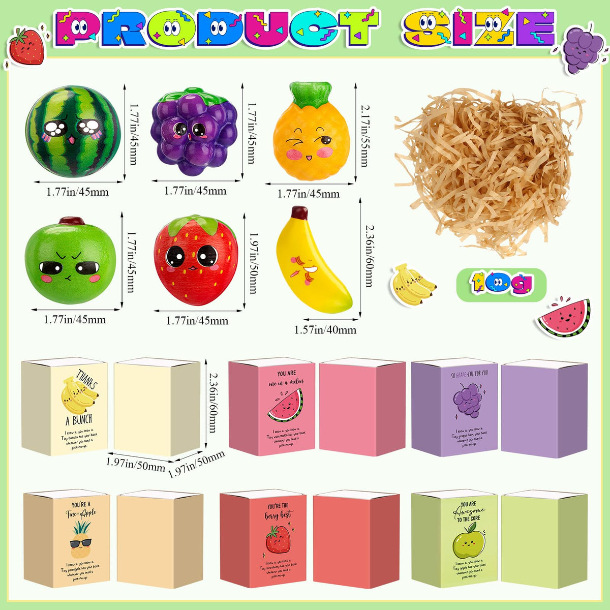 JellyArch Funny Dancing Fruit Inspirational Gifts for Employee Cute Positive Work Stress Relief Gifts for Coworker Fruit Stress Balls with Affirmation Motivational Pun Box for Staff Student(24 Sets)