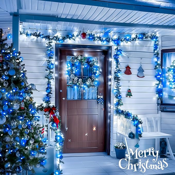 JMEXSUSS Blue and White Christmas Lights Outdoor with Remote, 600 LED String Lights Indoor Clear Wire, 168ft Christmas Fairy Lights Plug in for Bedroom Tree Birthday Party Christmas Decorations