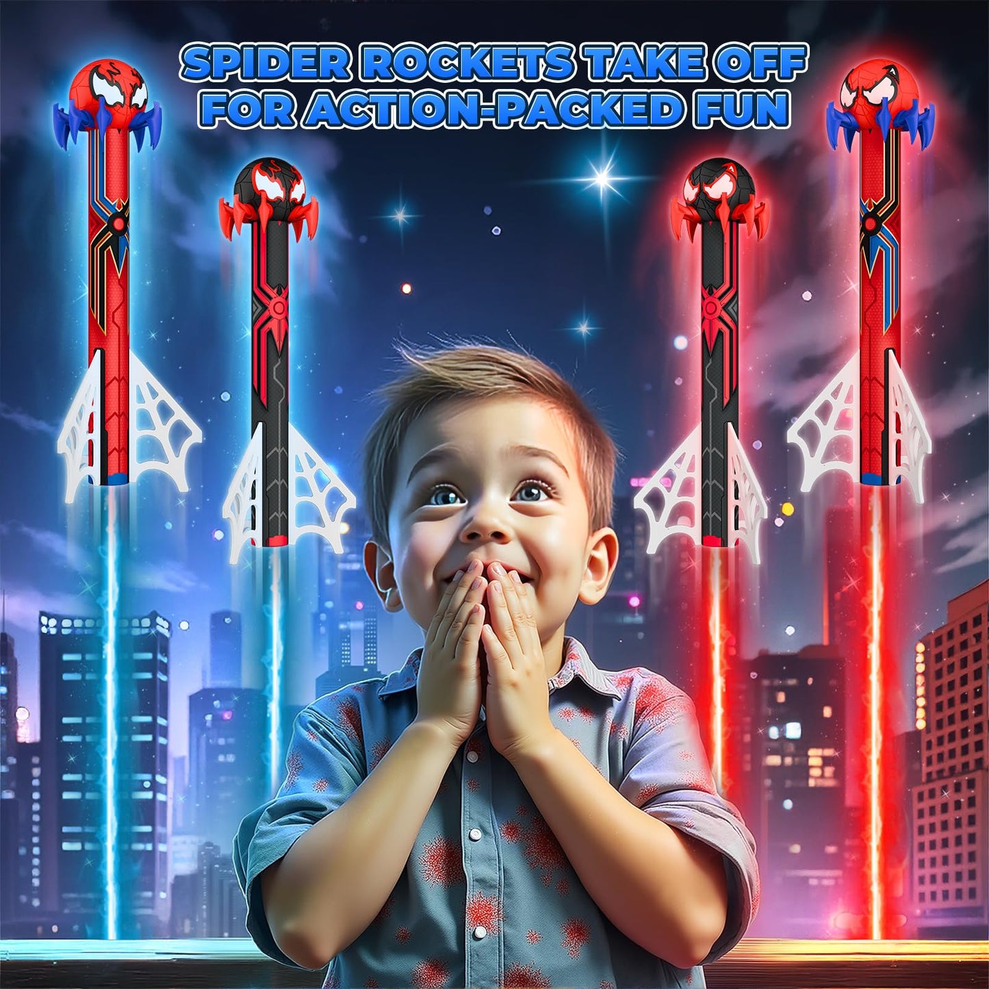 Spider Rocket Launcher for Kids, 4 Spider Rockets with Web Air Pump, Stomping Launch up Toys, Outdoor Outside Spider Toys Gifts for 3 4 5 6 7 8 9 10 Year Old Boys Girls Age 3-4 4-6 6-8 Birthday Gift