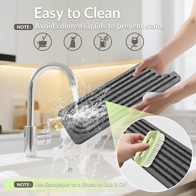 Stone Faucet Mat for Kitchen Sink, Diatomite Quick Dry Kitchen Sink Splash Guard