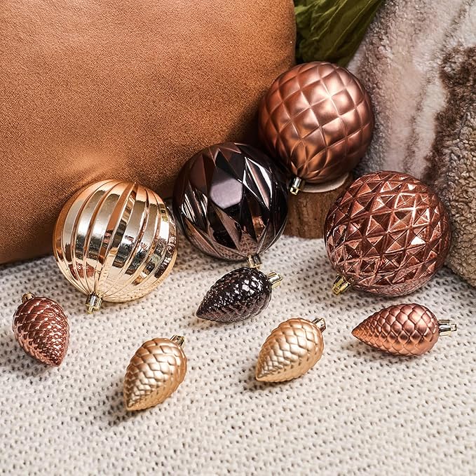 JORNOY Brown Christmas Tree Ornaments, 4inch/100mm Shatterproof Ornaments for Christmas Tree Set - Large Plastic Decorative Hanging Balls Ornaments for Xmas Tree Decorations Party, 12ct (Brown)