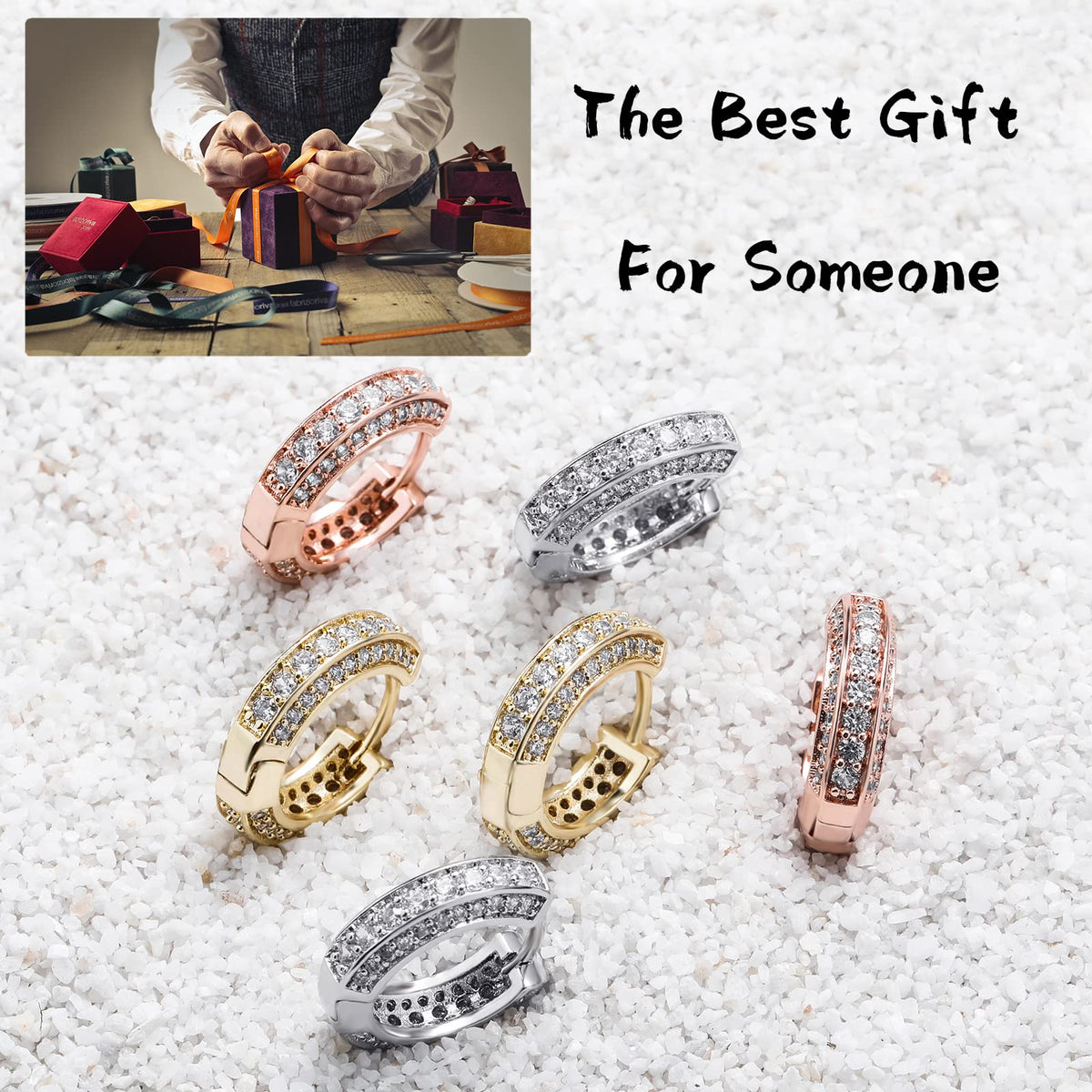 TOPGRILLZ Iced Out Hoop Earrings Cubic Zirconia Huggie Cartilage Cuff Hypoallergenic 14K Gold Plated Luxury Fashion Round Circle Earrings For Men Women-18Silver
