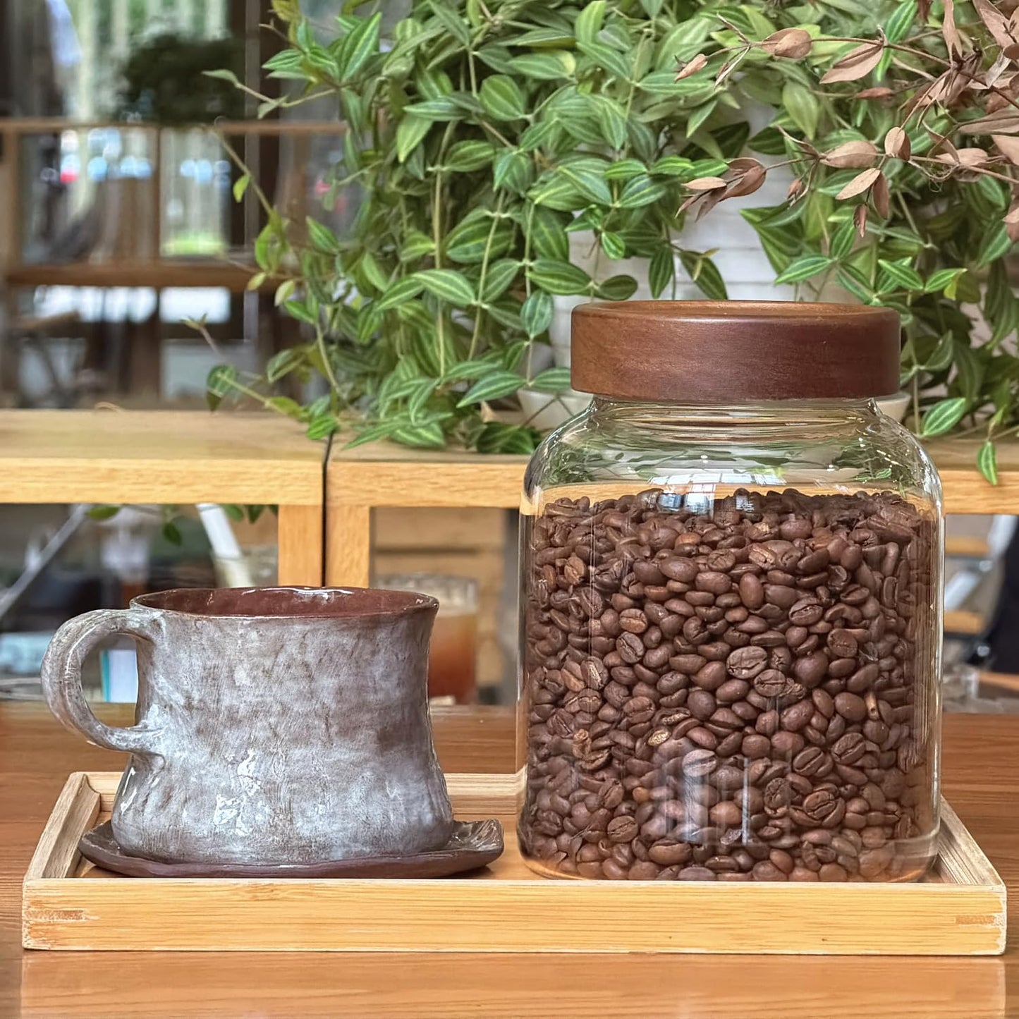 50 Fl oz/1500 ml Clear Glass Jar with Airtight Wooden Screw on Lid, Glass Pantry Canister for 500g Coffee Beans, Kitchen Food Storage Containers for Rice,Flour,Pasta,Sugar,Honey,Tea, Spice,Cereal