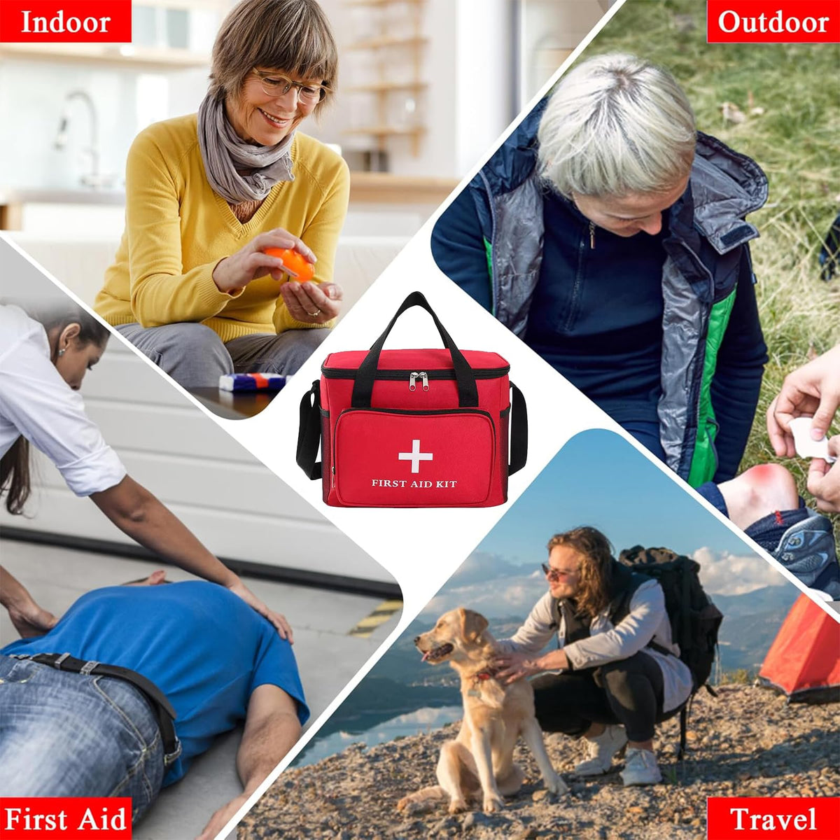 Syznoctil Emergency Medical Bag Organizer - Large Pill Bottle Storage with Detachable Pouch, Waterproof First Aid Kit Case for Travel & Home (Red, Large)