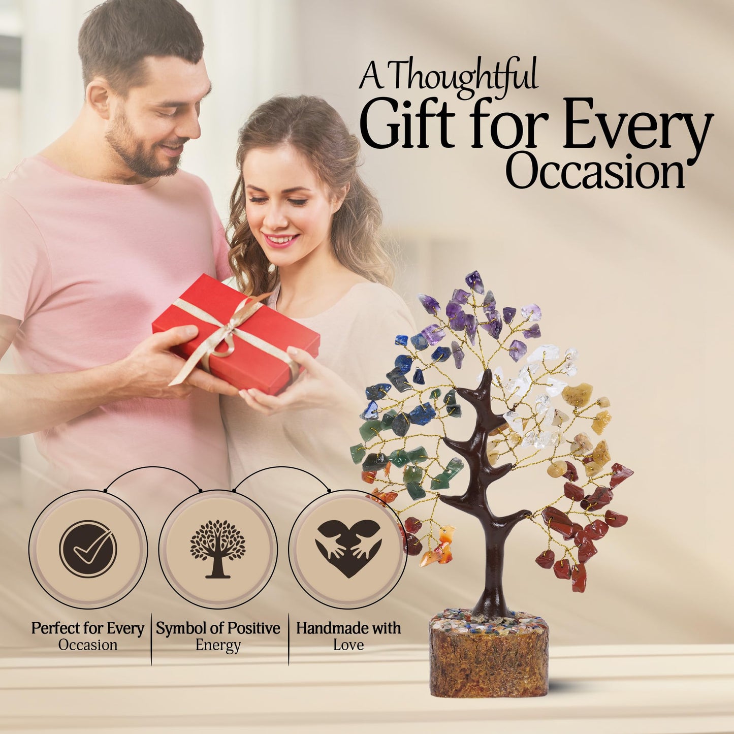 YATSKIA 7 Chakra Tree of Life, Gemstone Tree, Birthday Gifts for Women, Crystal Home Decor, Healing Crystals Room Decor, Ornaments for Living Room, Crystal Gifts for Women, Good Luck Gifts