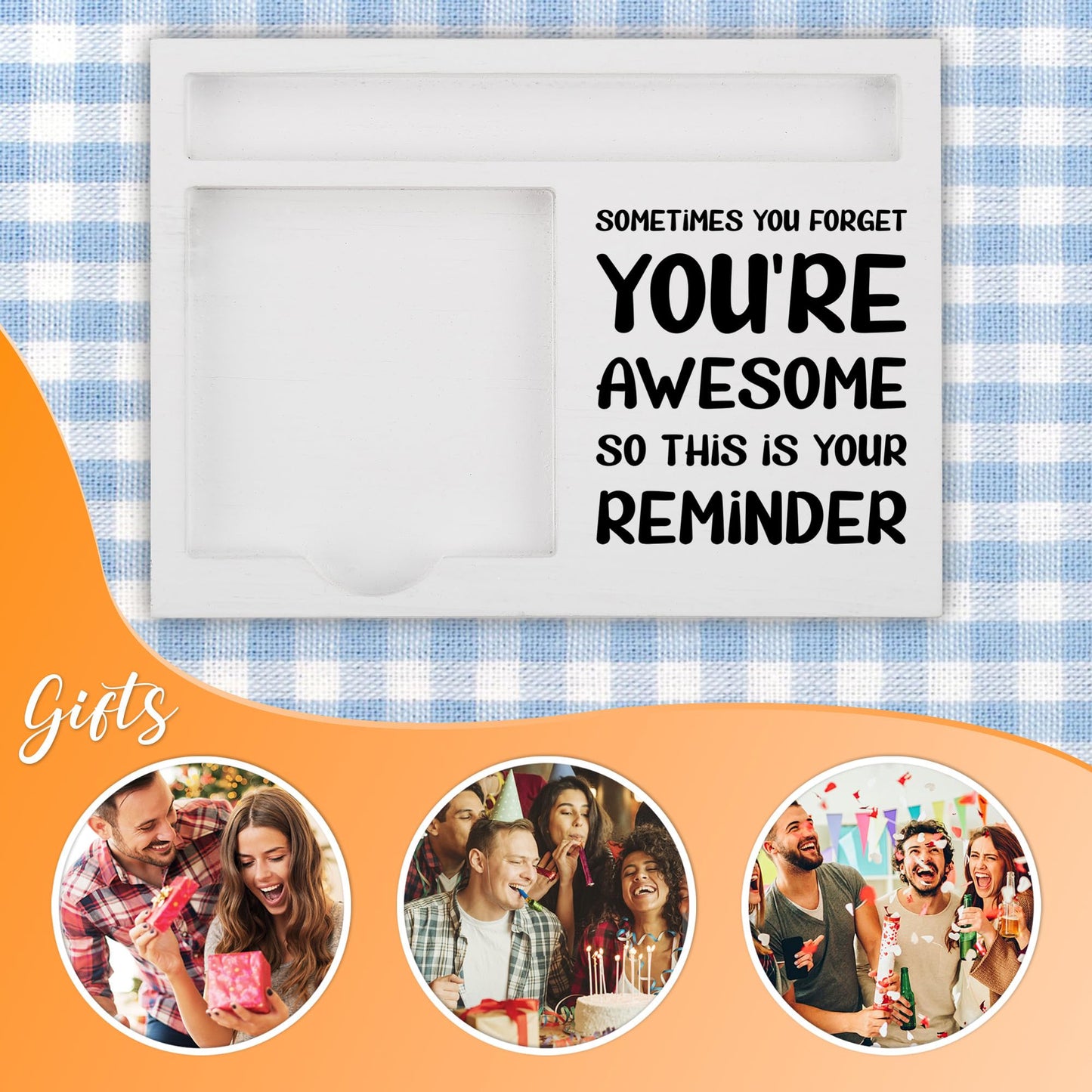 You're Awesome Desk Note Holder Motivational Gift for Coworker Friend Boss, White Wood Pen and Sticky Note Organizer Tray, Inspirational Office Decor for Women Men, Appreciation Gift, NPB604