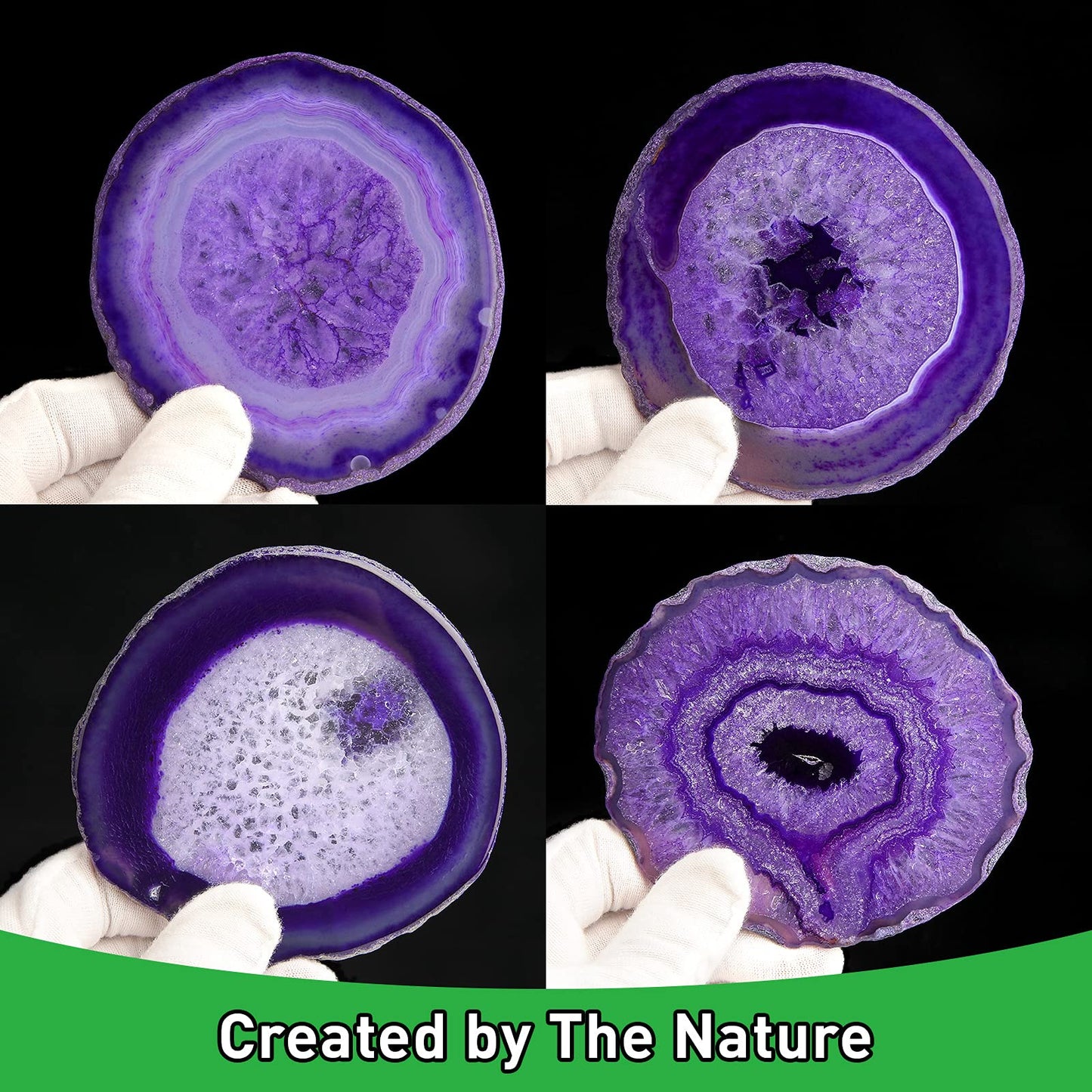 FOLKOR LIFE Purple Agate Coasters Set of 4, Natural Stone Drink Coasters with Unique Patterns, Decorative Table Coasters for Coffee Table, Bar or Desk, Housewarming Gift for Women, Friends or New Home